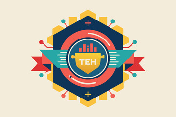 Poster - A colorful digital badge featuring the letters TEH, designed with graphical elements representing data visualization and technology applied in graphic design