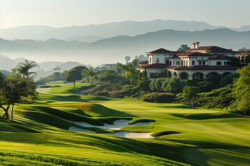 an exclusive golf course, and a luxurious clubhouse in the background