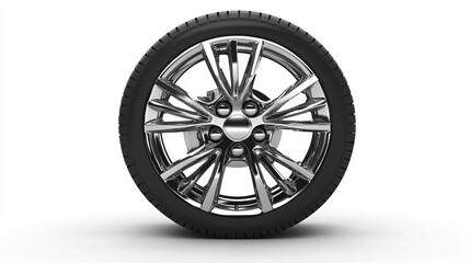 Wall Mural - Shiny new car wheel isolated on a white background