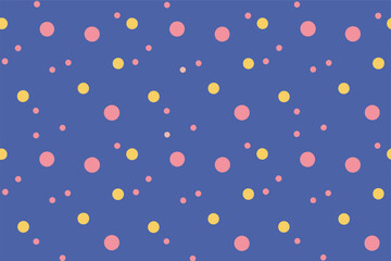 Poster - Colorful polka dot pattern on a bright blue background with variously sized pink and yellow dots scattered throughout creating a playful and cheerful design