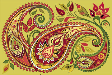 Poster - Vibrant paisley design featuring intricate floral patterns on a soft green background