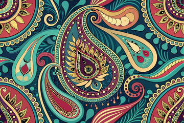 Poster - Vibrant paisley design featuring intricate floral patterns on a soft green background