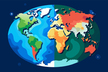 Fototapete - Colorful world map illustration showcasing continents with distinct colors, ideal for educational purposes and geographic orientation