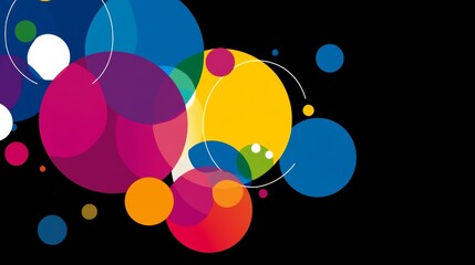 Wall Mural - Colorful abstract circles on black background