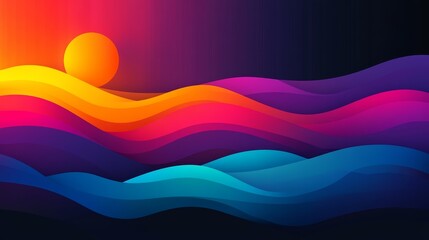 Sticker - Abstract sunset over colorful waves with vibrant gradients