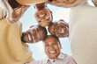 © Flashizzle/peopleimages.com - Portrait, black couple and happy senior parents laugh for love or African people huddle for support in low angle. Face, mother and father with adult son, family or daughter in law outdoor on holiday