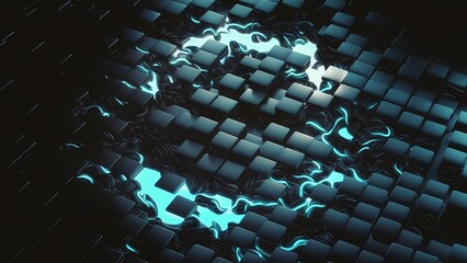 Wall Mural - Glowing black and blue abstract squares background pattern 3D rendering