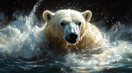Wall Mural - a majestic polar bear emerges from the water, its white fur glistening in the sunlight, creating a d