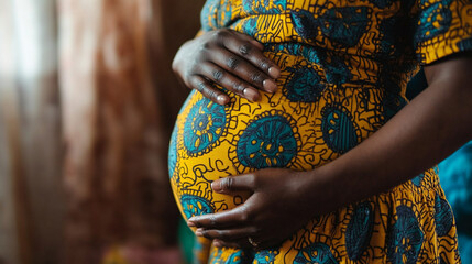 obstetrician gently touches a pregnant belly, symbolizing care and support. The image conveys the deep emotional connection and sensitivity surrounding pregnancy and related issues