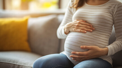 Wall Mural - obstetrician gently touches a pregnant belly, symbolizing care and support. The image conveys the deep emotional connection and sensitivity surrounding pregnancy and related issues