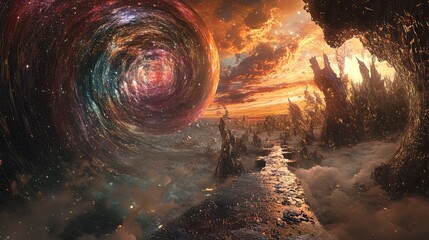 Wall Mural - A Surreal Landscape with a Spiral Galaxy