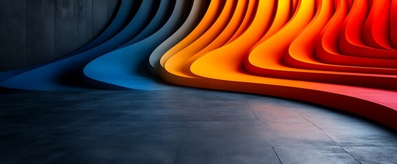 Wall Mural - Abstract colorful curved lines with grey background.