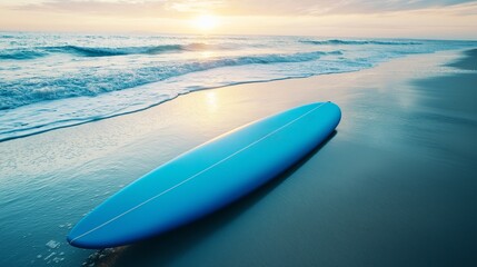 blue surfboard on the ocean shore