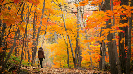 Canvas Print - Woman Canadian Maple Forest