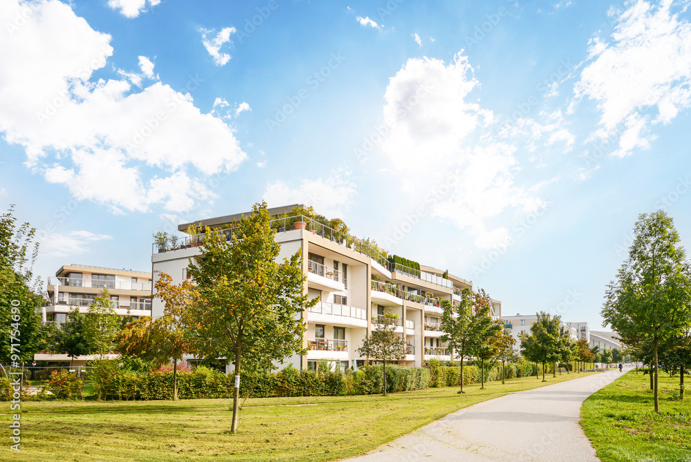 Residential area with ecological and sustainable green residential ...