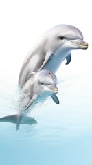 Poster - Two dolphins leap from the water.