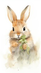 Cute bunny holding leaves