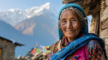 Canvas Print - Woman Himalayan Mountain Village