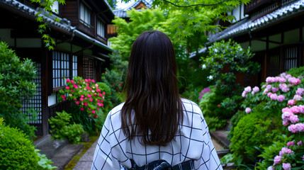 Wall Mural - Woman Japanese Garden