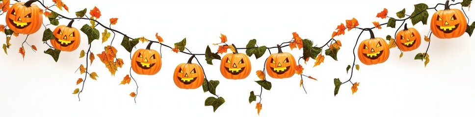 On a transparent background, pumpkin wreaths are displayed