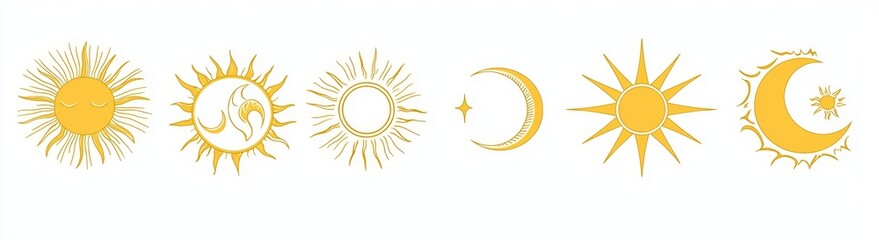 The sun in the summer time, modern sunbeam graphics, and sunshine icons. Natural sunshine stock image.