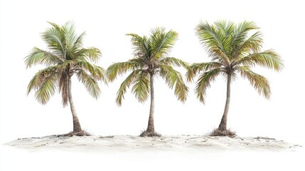 Wall Mural - Tropical nature of Coconut Palm Trees against a white background - tropical landscape elements, tropical landscape, summer vacation concept, beach theme stock photo.