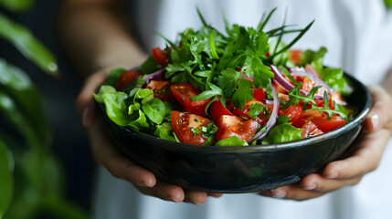 Sticker - Woman Holding Colorful Vegetable Salad Bowl