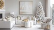 © spyrakot - Modern Minimalist Christmas Living Room with White Tree and Gold Accents for Elegant Holiday Decor
