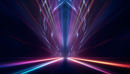 Wall Mural - dark abstract background. empty neon stage with rays.