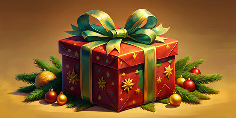 Wall Mural - christmas gift box with ribbon