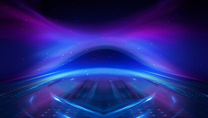 Wall Mural - Dark abstract background. Empty neon stage with rays.