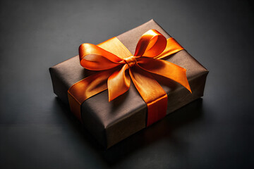 Wall Mural - gift box with golden ribbon on black