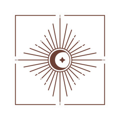 Wall Mural - vector bohemian logo design template with sun and sunburst. boho linear icon or symbol in trendy min