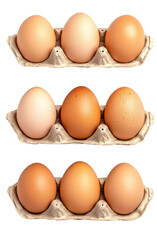 Three rows of eggs in a carton, showcasing different shades and textures, perfect for culinary and food-related themes.