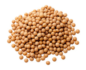 A close-up of a pile of raw soybeans, showcasing their natural color and texture for culinary and agricultural use.