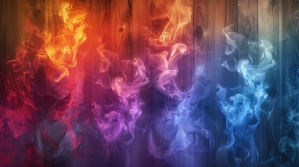 Wall Mural - Colorful Smoke on Wooden Background Abstract Texture