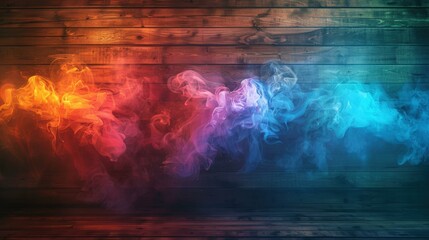 Wall Mural - Colorful Smoke Effect On Wooden Background