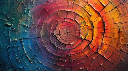 Wall Mural - Abstract Colorful Tree Rings Texture, Cracked Paint Background