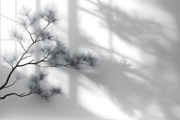 Abstract pine branches with minimalist strokes on a smooth background