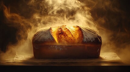 Freshly Baked Loaf of Bread with Steam