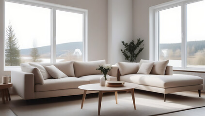 living room neutral colors minimalist furniture natural light streaming large windows