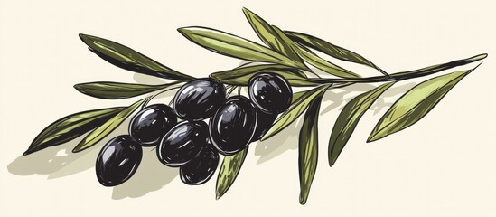 Wall Mural - Sketch of an olive bunch featuring black and green hues Hand drawn graphic illustration