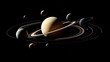 © sarana - Solar System with Rings: The solar system featuring planets with rings, like Saturn and Uranus, their rings casting shadows on the planets.