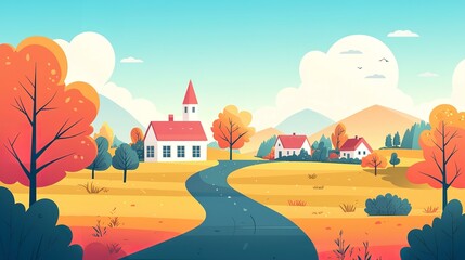 Charming Autumn Village Landscape