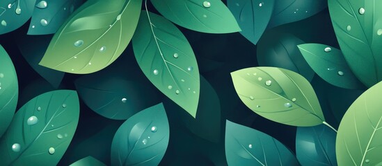 Wall Mural - Abstract Wallpaper Featuring Green Leaves With Water Droplets