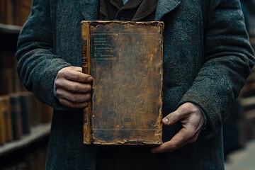 Canvas Print - An author finally holding their published book, the result of years of writing and rewriting. Concept of literary success and the rewards of persistence.