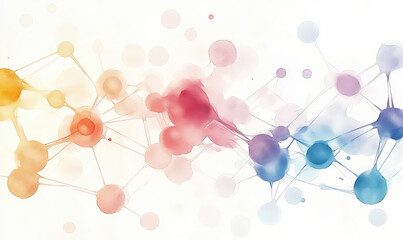 colorful watercolor illustration painting of the connecting dots and lines on the white background