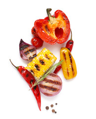 Wall Mural - Tasty grilled vegetables on white background