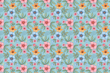 Wall Mural - Blooming midsummer meadow seamless pattern.