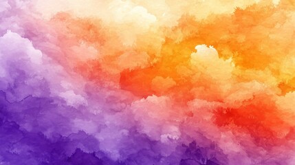 Abstract watercolor background sunset sky orange purple.